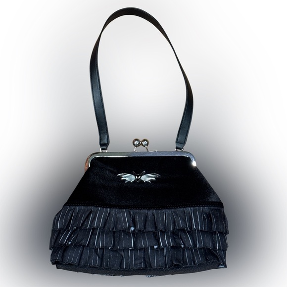 Her Universe The Nightmare Before Christmas Jack Pinstripe Ruffle Black Handbag* - Picture 1 of 6